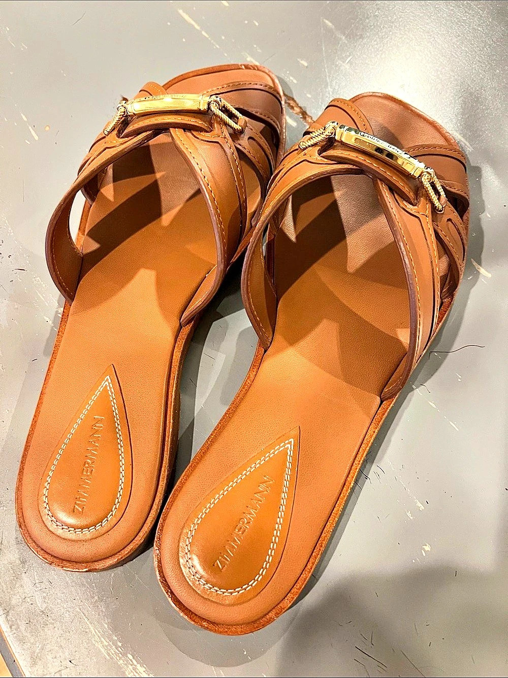ZIMMERMAN  Leather-Look Buckle Sandals in Brown Like New